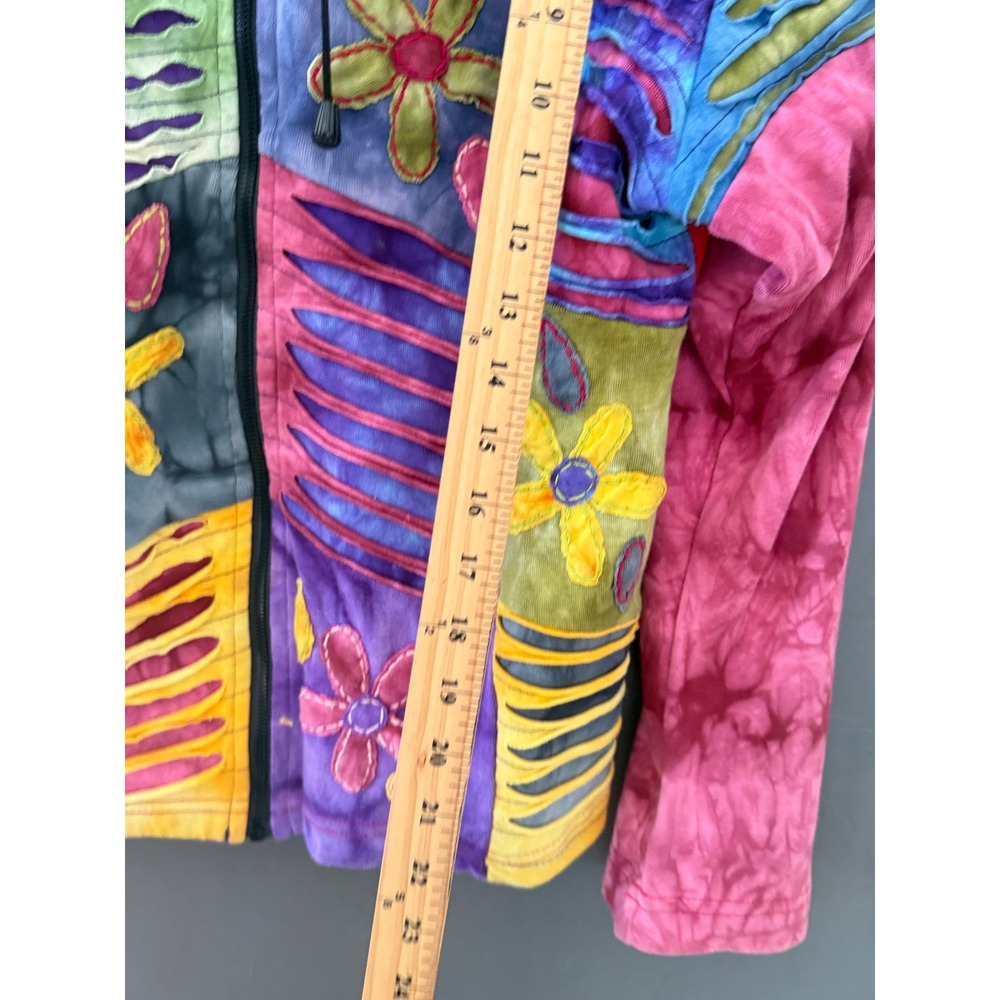 India Boutique Womens Patchwork Tie Dye Floral Boho Hippie Zip Up Hoodie Rainbow - Picture 7 of 7